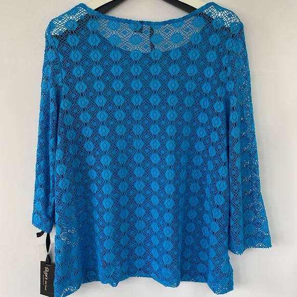 Skye's the Limit Tops - Skye's the Limit Vibrant Blue Lace Blouse Cover Up XL